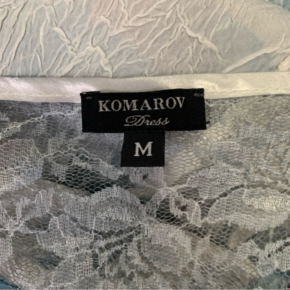 Komarov Charmeuse V-Neck Lace Up Back Crinkle Stretch Blue Floral Maxi Dress M - Picture 10 of 16